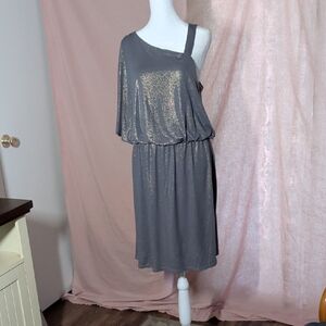 Elegant One-Shoulder Glitter Dress in Gray